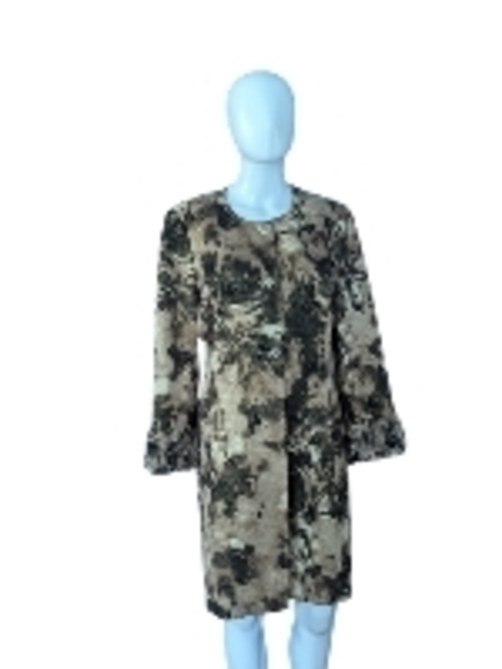 Textured Floral Coat in Beige and Black